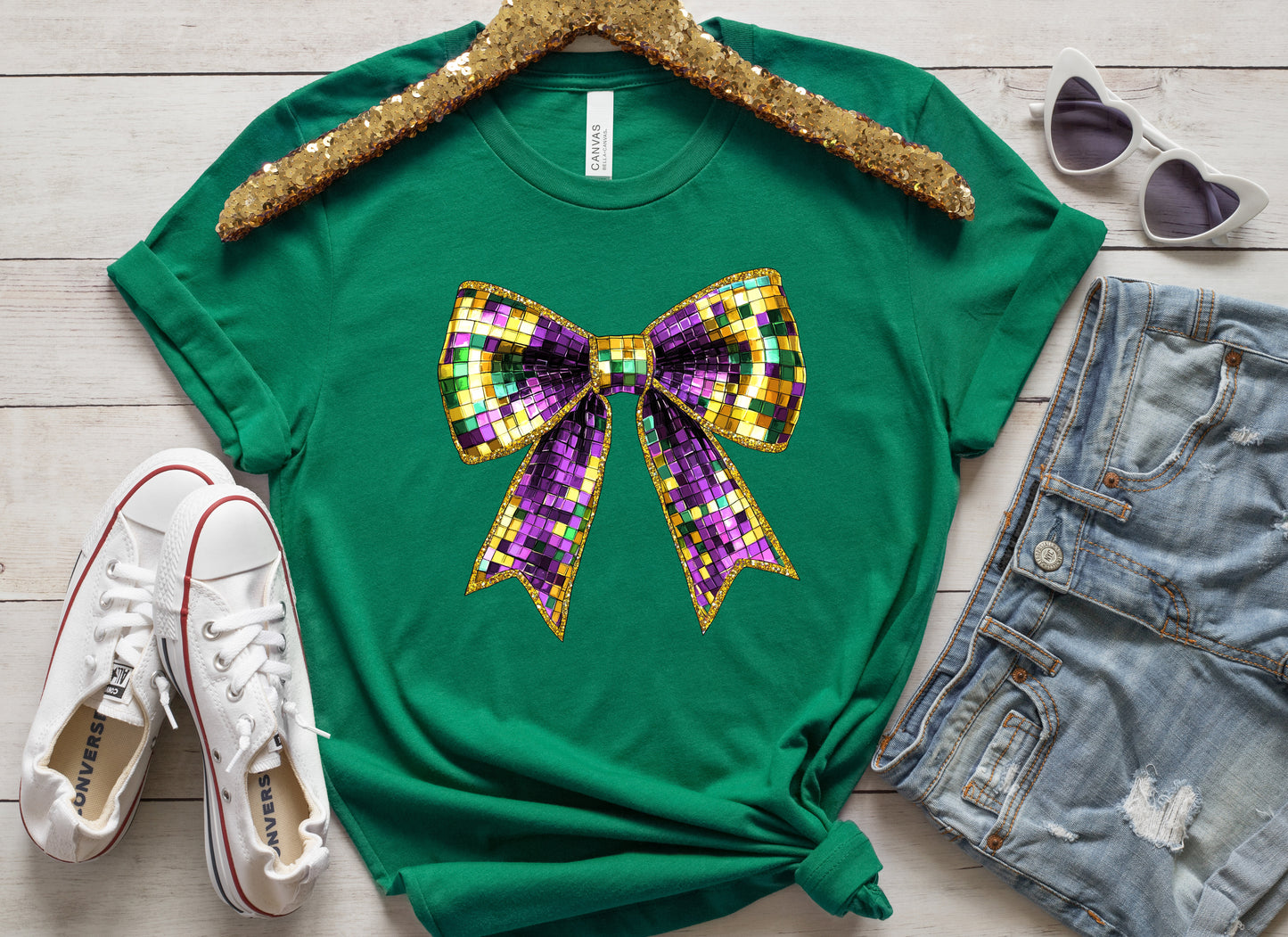 Sequin Coquette Bow Adult Shirt- Mardi Gras 73