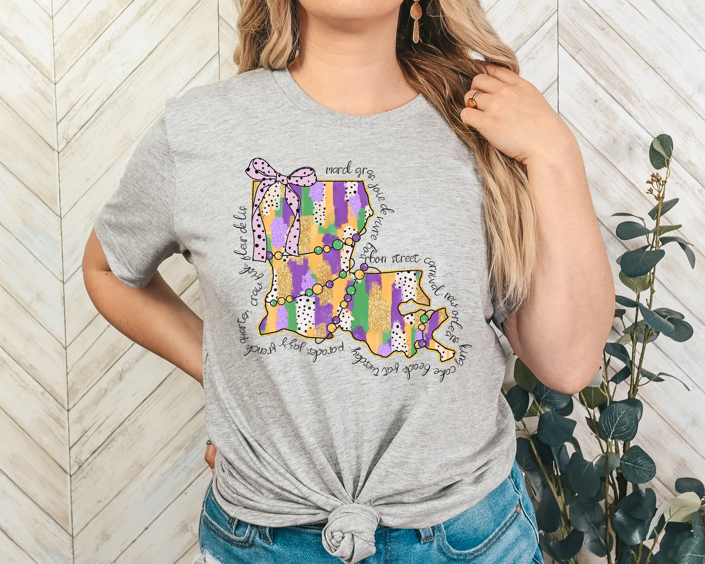 Louisiana Watercolor State Adult Shirt-Mardi Gras 77