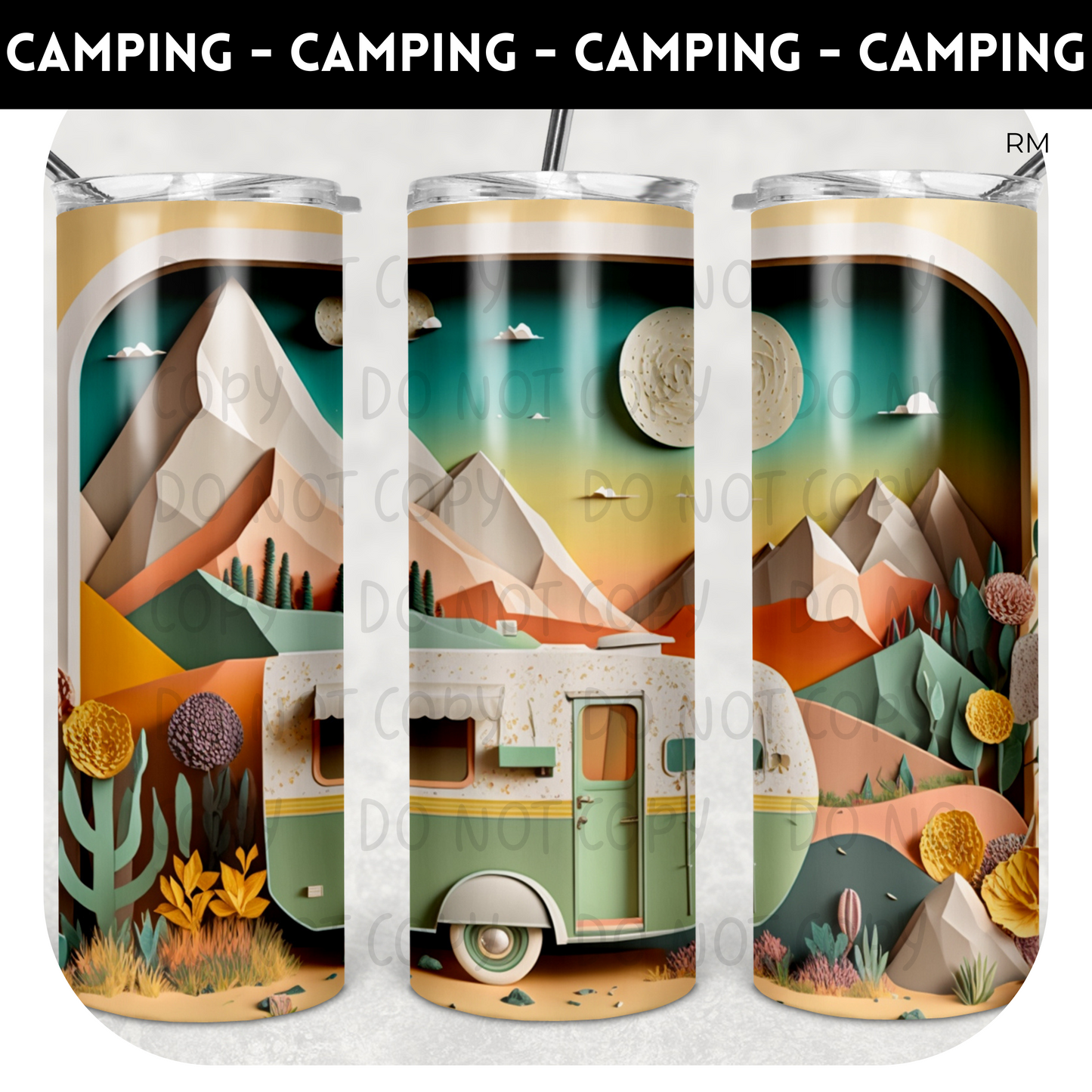 Floral Camper 20oz Skinny Tumbler - Tumbler 1601