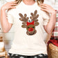 Reindeer With Bow Faux Embroidery Adult Shirt- Christmas 1502