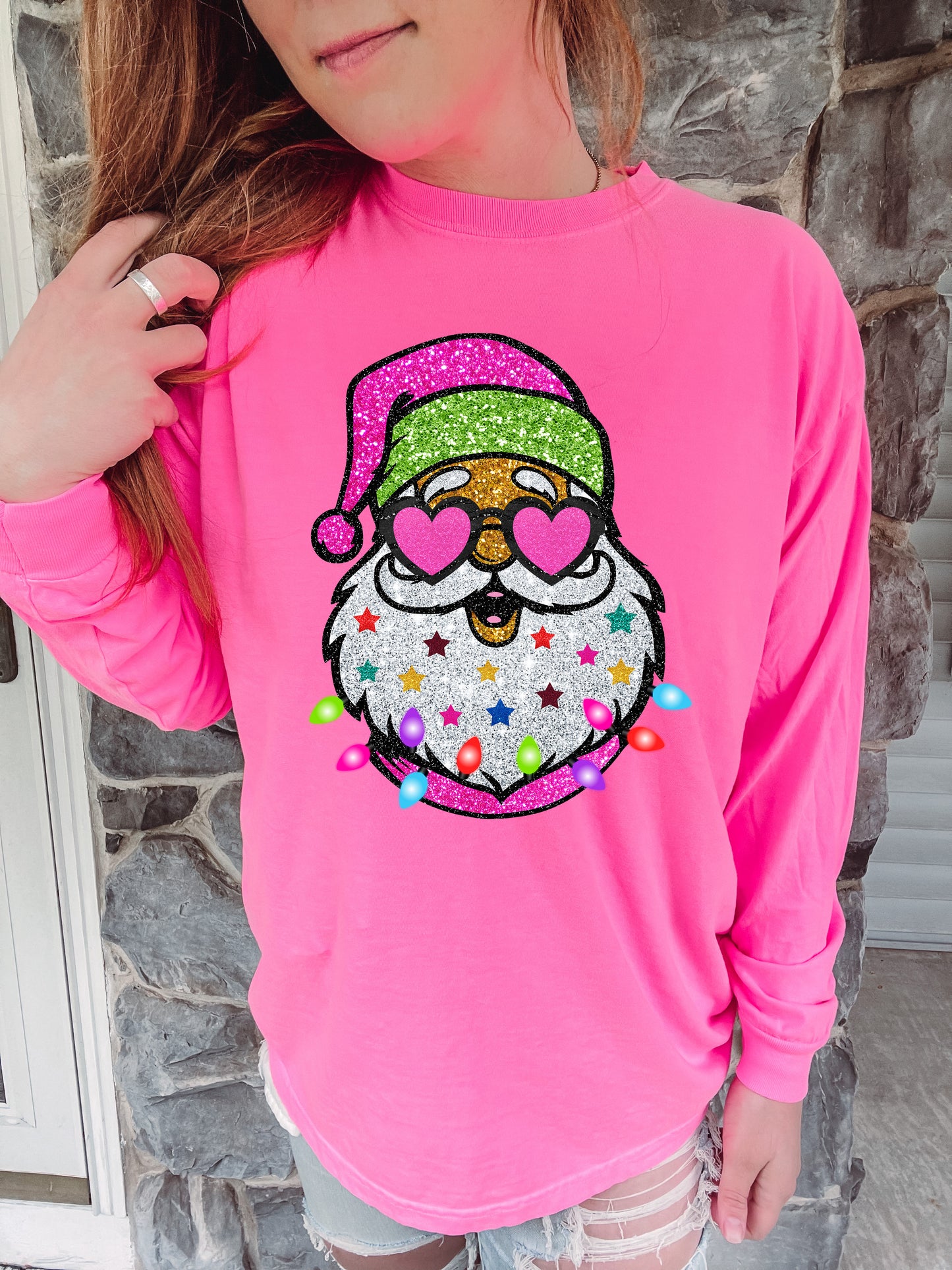 Pink Sequin Santa Adult Shirt- Christmas 1509