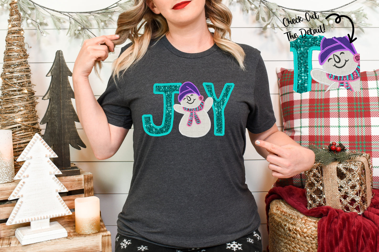 Snowmany Joy Faux Embroidery Adult Shirt- Christmas 1521