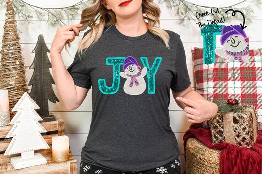 Snowmany Joy Faux Embroidery Adult Shirt- Christmas 1521