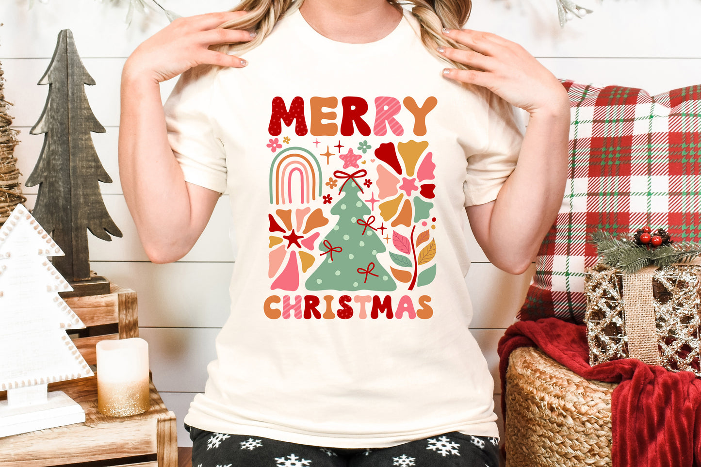 Merry Christmas Retro Boho Adult Shirt- Christmas 1548