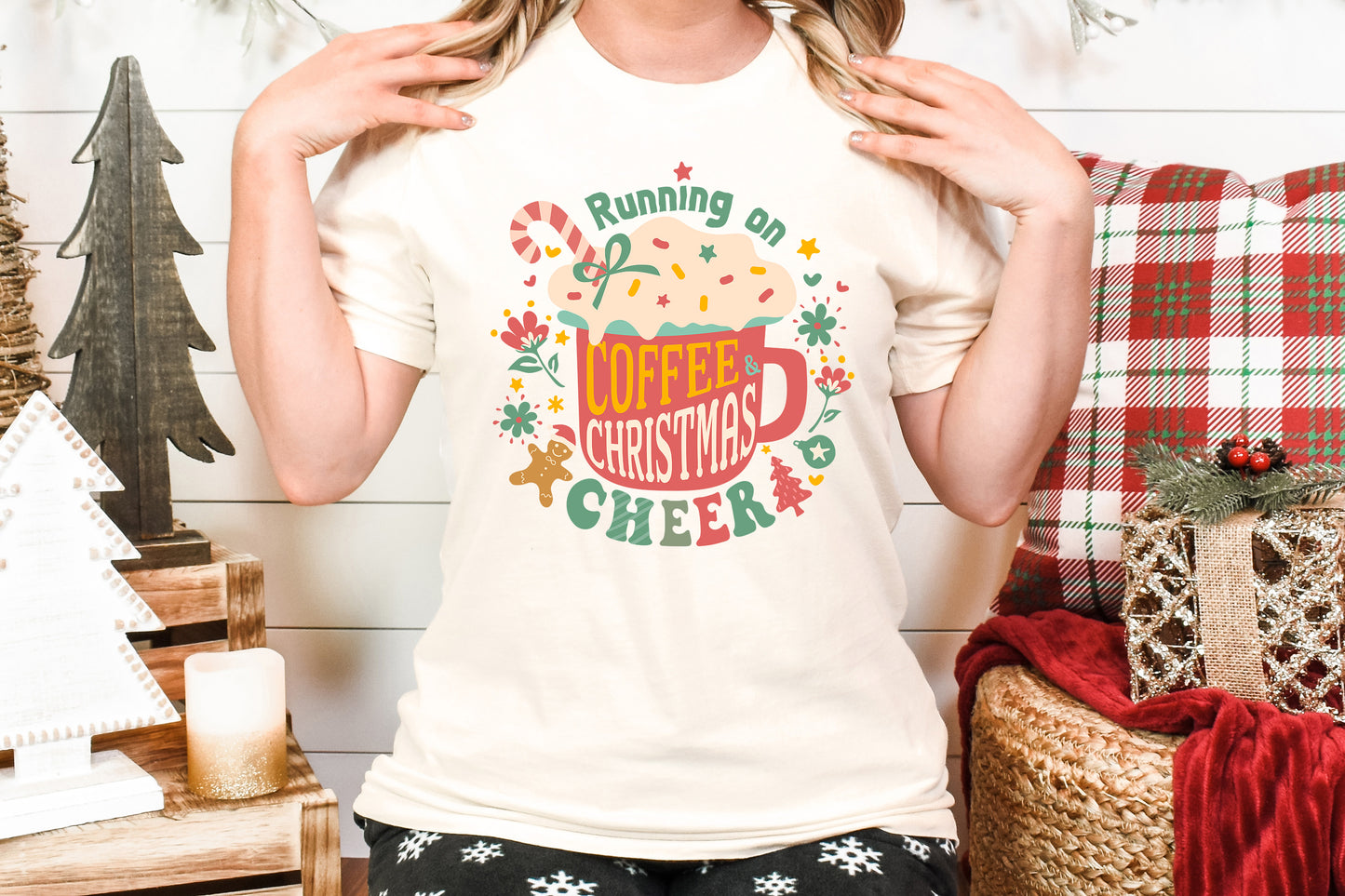 Running On Coffee And Christmas Cheer Adult Shirt- Christmas 1556