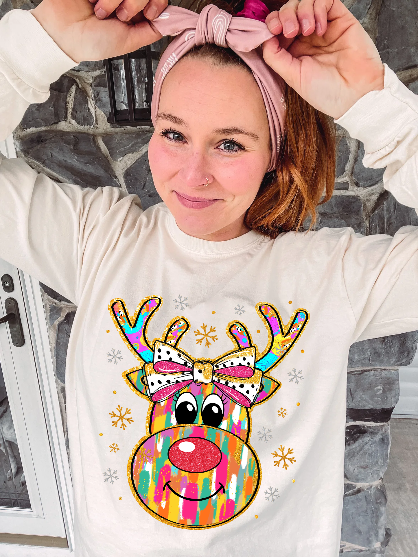 Colorful Coquette Christmas Reindeer Adult Shirt- Christmas 1563