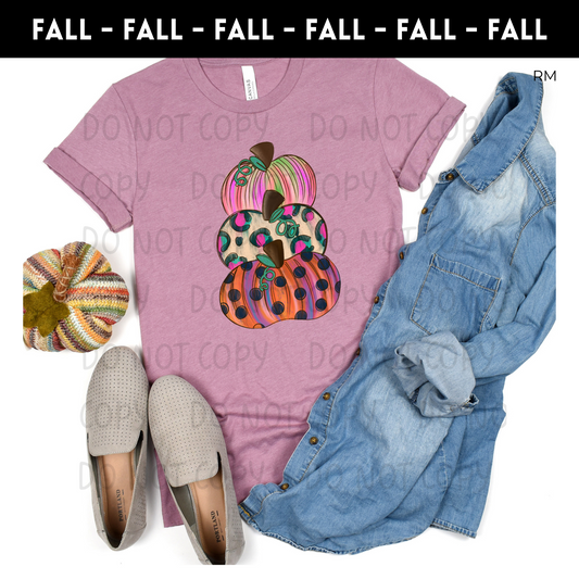 Bright Leopard Stacked Pumpkins Adult Shirt-Fall 348
