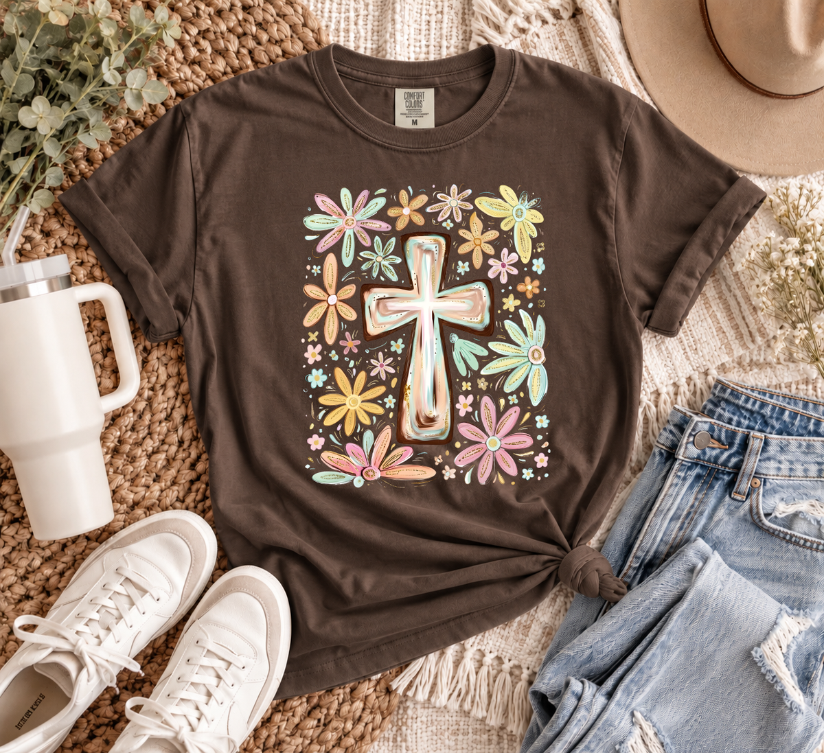 Floral Cross Shirt- Inspirational 1140