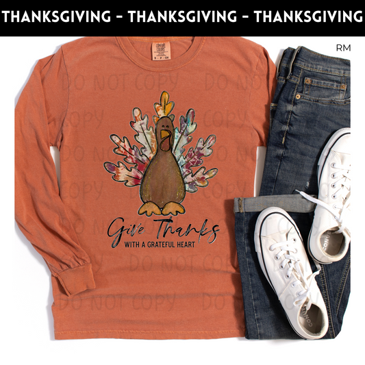 Give Thanks With A Grateful Hearts Adult Shirt- Thanksgiving 25