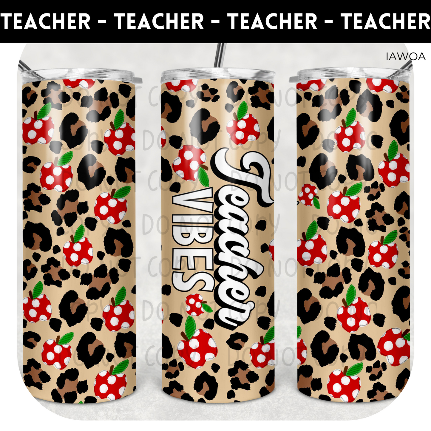 Teacher Vibes Leopard 20oz Skinny Tumbler - Tumbler 1348