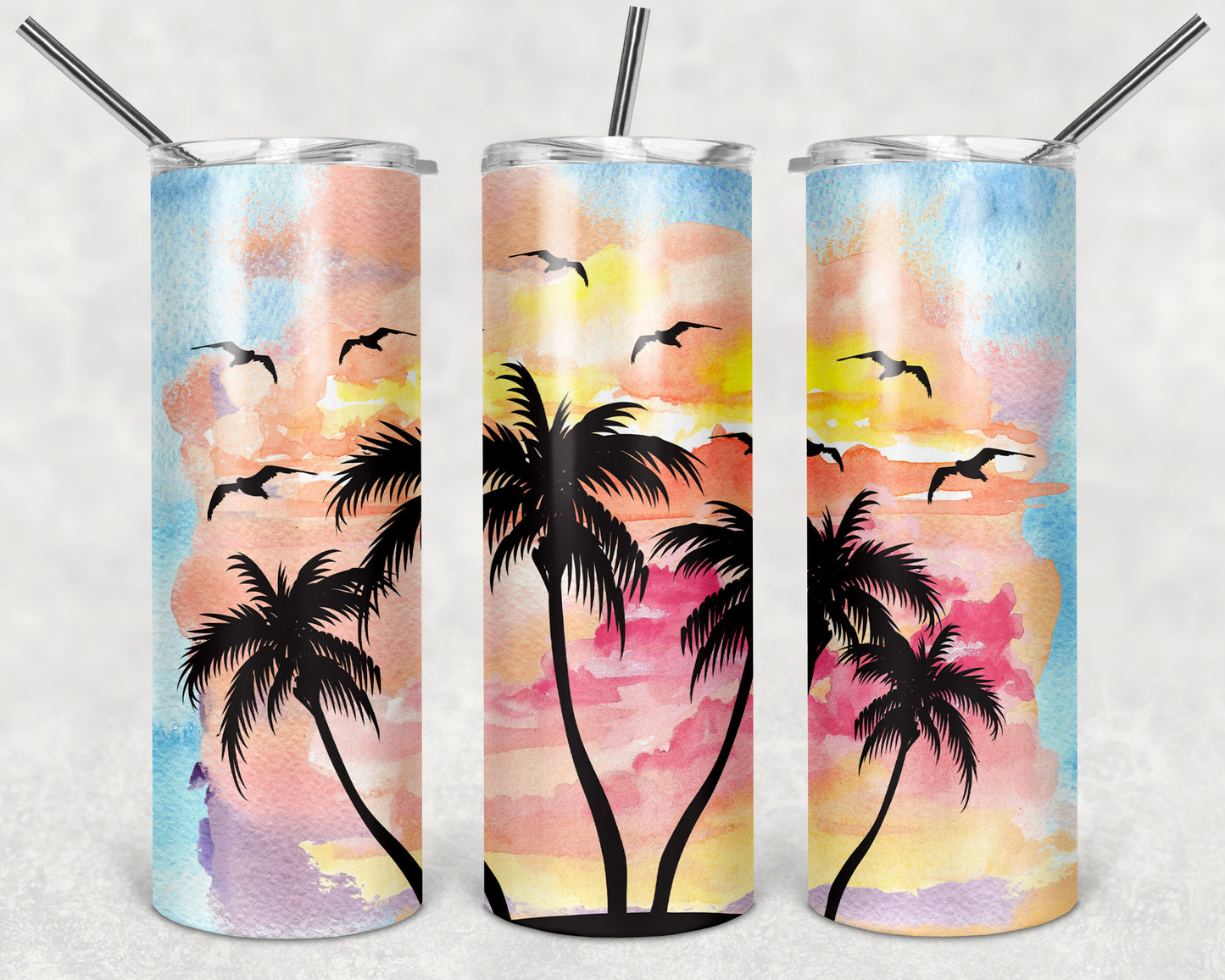 Water Color Beach Sunset 20oz Skinny Tumbler - Tumbler 1594