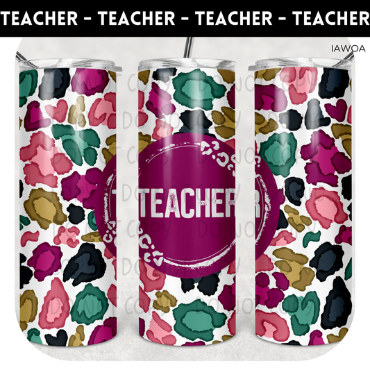 Teacher Multi Color Leopard 20oz Skinny Tumbler - Tumbler 1091