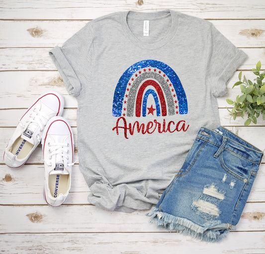America Glitter Rainbow Adult Shirt-Patriotic 122