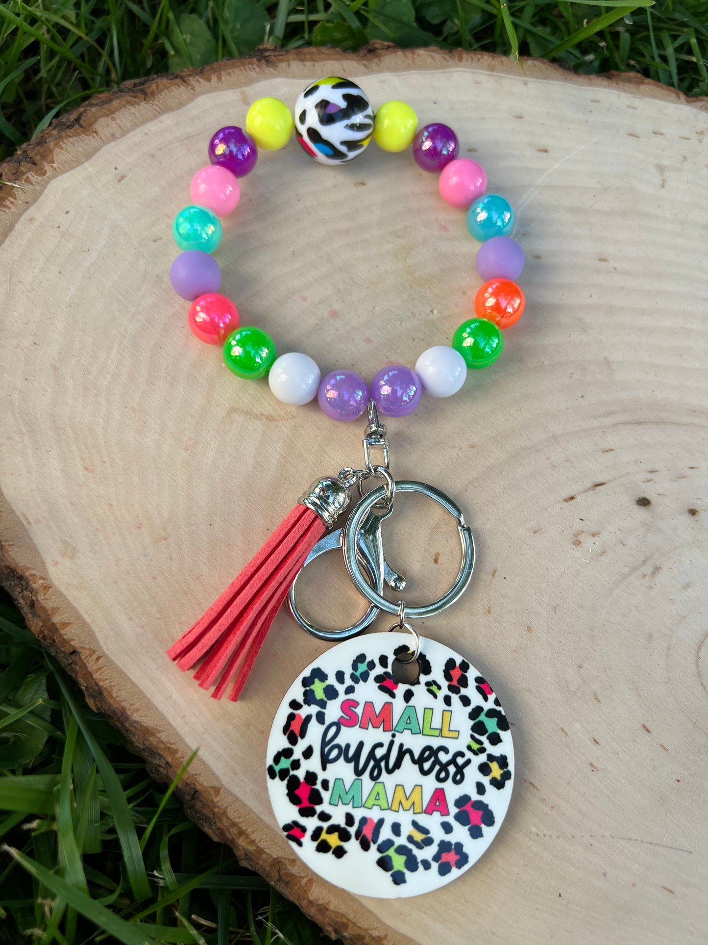 Small Business Owner Rainbow Leopard Acrylic Beaded Wristlet