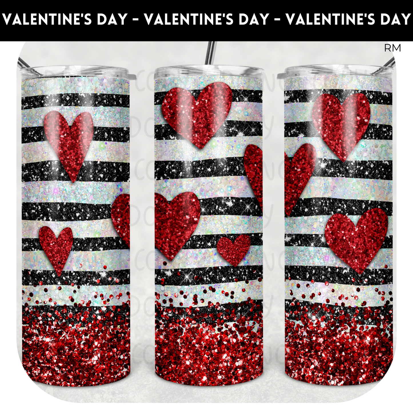 Glitter Hearts 20oz Skinny Tumbler - Tumbler 167